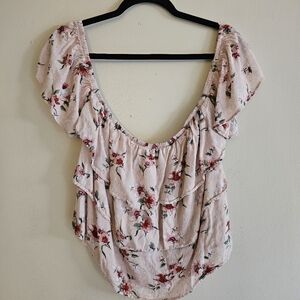 American Eagle Outfitters Floral Ruffle Blouse - Light Pink